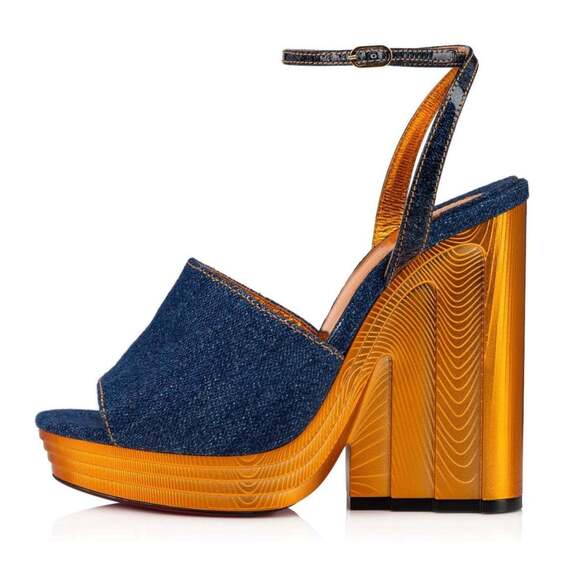 Christian Louboutin Mira Colunata 120 Denim Platform Wedge Sandal Heel Pump 39 - Picture 3 of 12